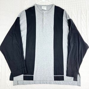 Men's Long Sleeve Henley Stripe Shirt - Gray & Black